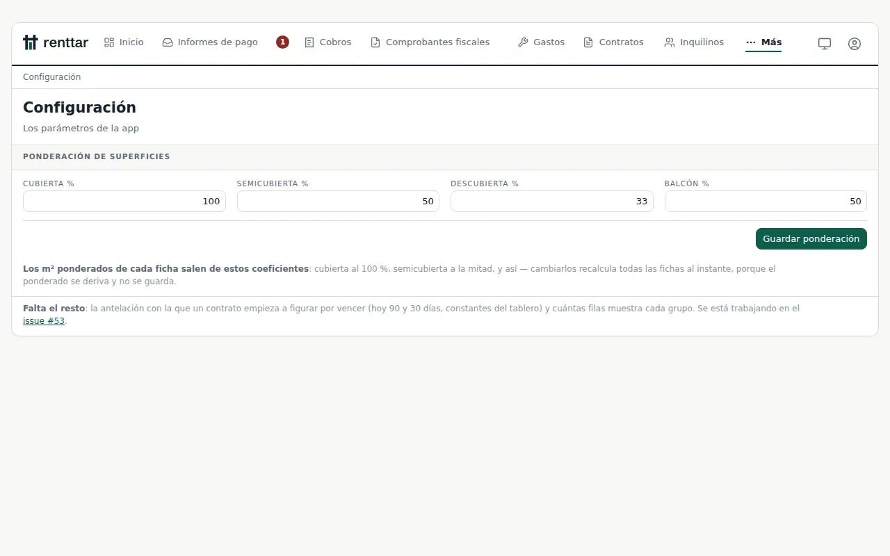 La pantalla de configuración